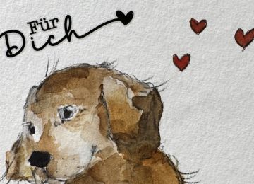 Eine Postkarte mit einem Hundemotiv und dem Spruch Für dich