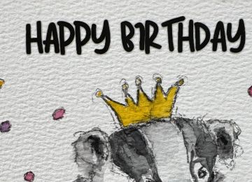 Eine Postkarte mit Dachsmotiv und dem Spruch Hgappy Birthday