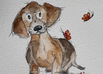 Eine Postkarte mit einem Hundemotiv ohne Spruch