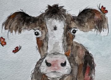 Eine Postkarte mit einem Kuhmotiv ohne Spruch