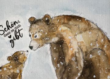 Eine Postkarte zwei Bären und dem Spruch Schön dass es dich gibt!